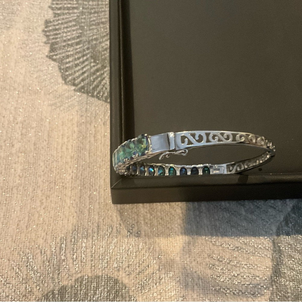 Elegant Blue and Silver Bracelet 925 lab created rainbow Topaz - Picture 4 of 5